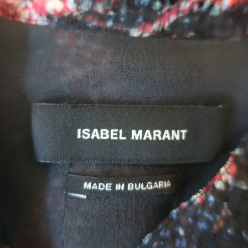 Isabel Marant Blouse Tao Black/Red Ikat Print Silk-Blend Size 36 Long Sleeve Top