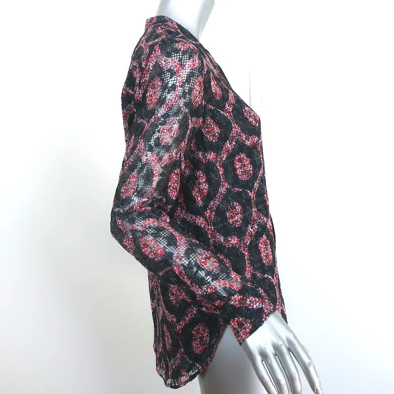 Isabel Marant Blouse Tao Black/Red Ikat Print Silk-Blend Size 36 Long Sleeve Top