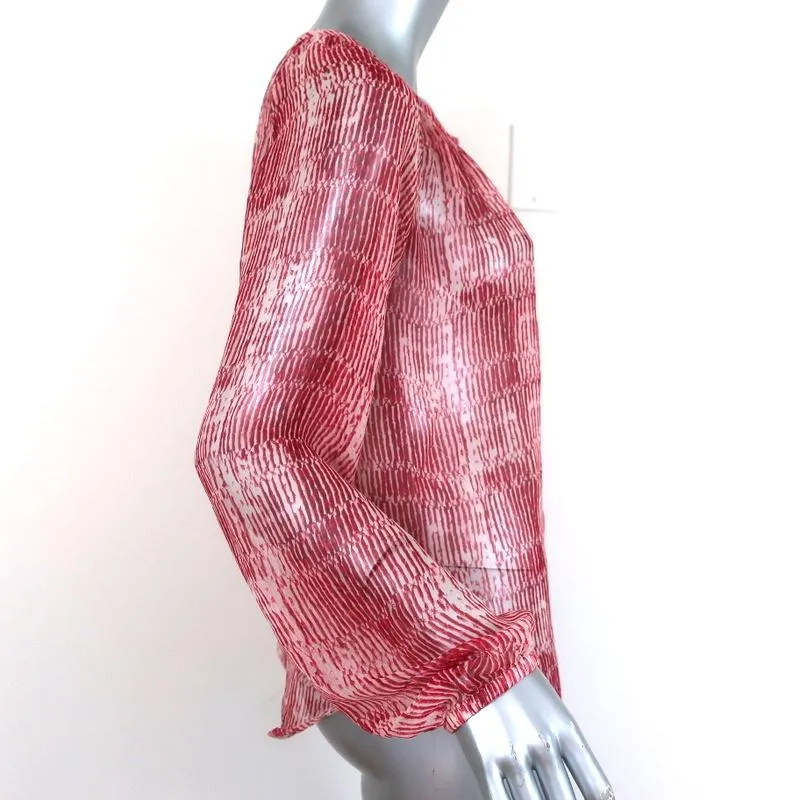 Isabel Marant Etoile Blouse Zinya Red Printed Chiffon Size 38 Long Sleeve Top