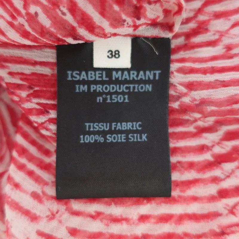 Isabel Marant Etoile Blouse Zinya Red Printed Chiffon Size 38 Long Sleeve Top