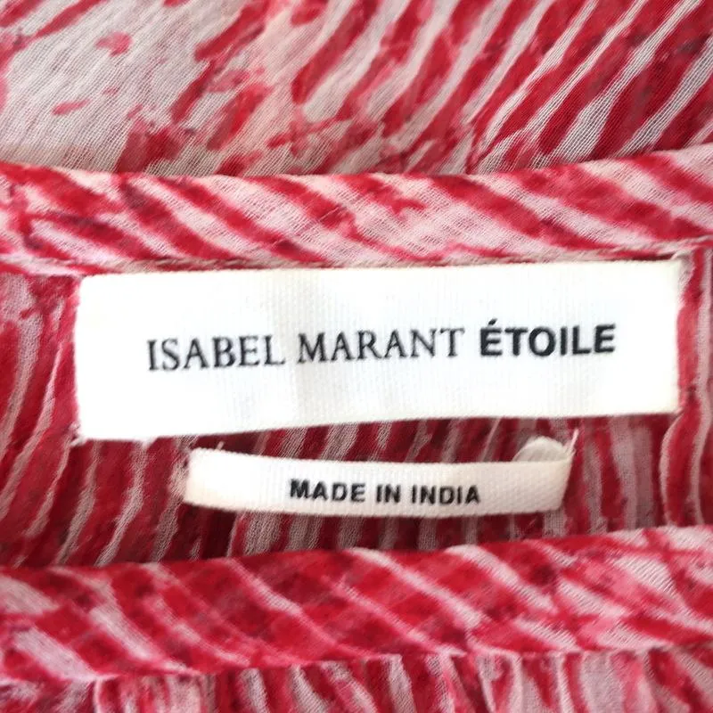 Isabel Marant Etoile Blouse Zinya Red Printed Chiffon Size 38 Long Sleeve Top