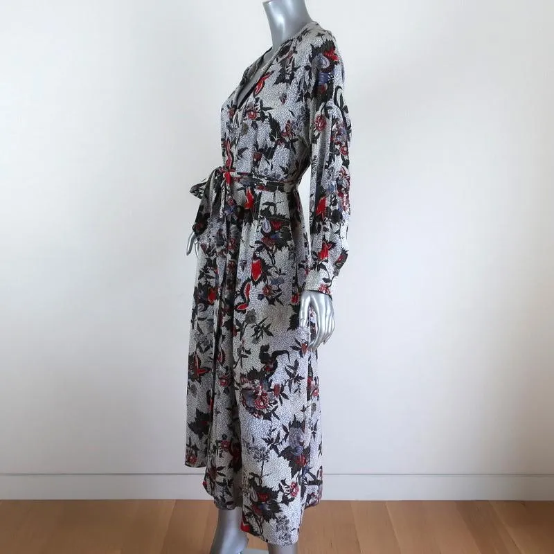 Isabel Marant Midi Dress Olympia White/Multi Printed Silk Size 34 Long Sleeve