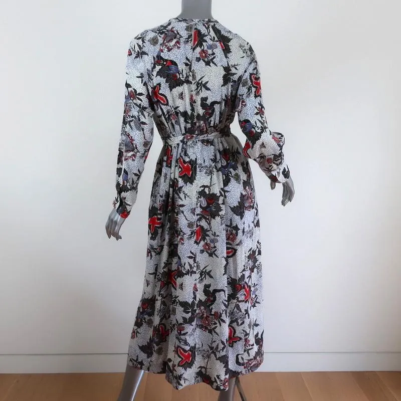 Isabel Marant Midi Dress Olympia White/Multi Printed Silk Size 34 Long Sleeve