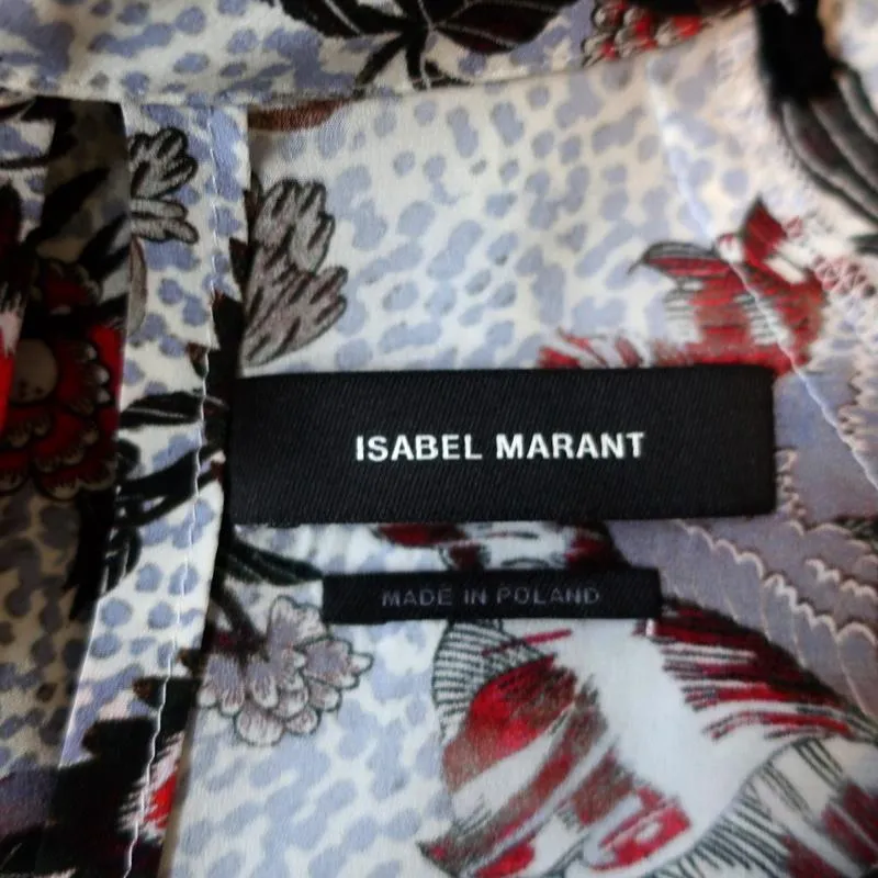 Isabel Marant Midi Dress Olympia White/Multi Printed Silk Size 34 Long Sleeve