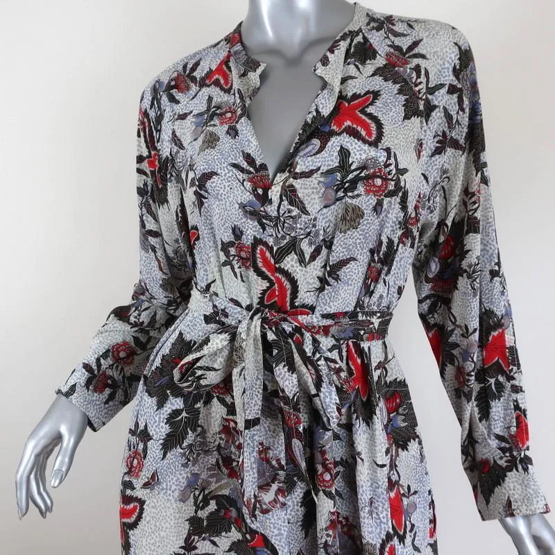 Isabel Marant Midi Dress Olympia White/Multi Printed Silk Size 34 Long Sleeve