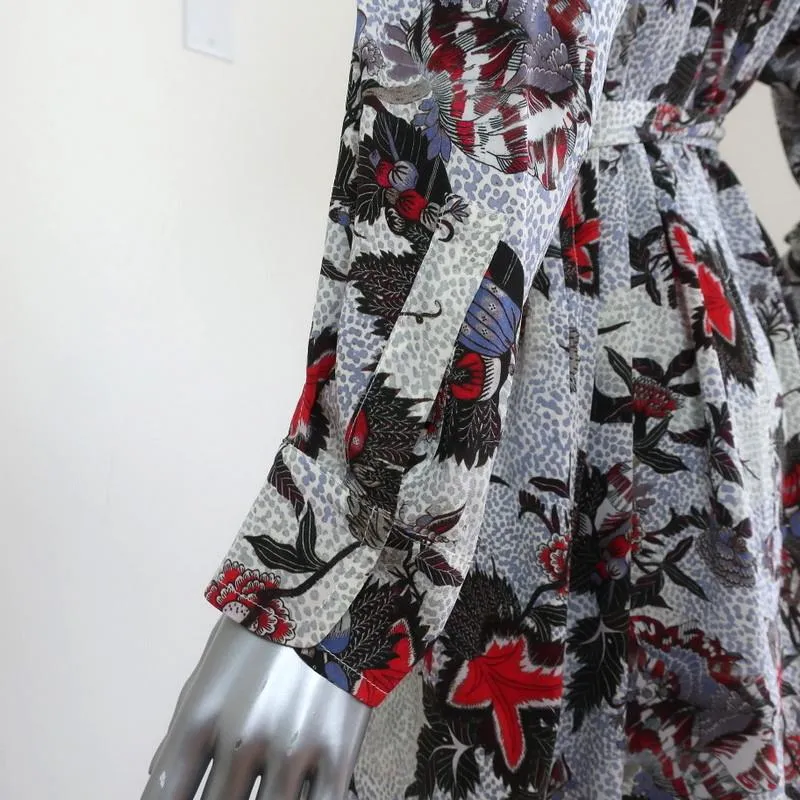 Isabel Marant Midi Dress Olympia White/Multi Printed Silk Size 34 Long Sleeve
