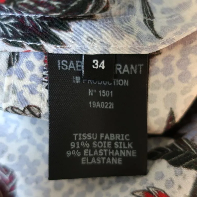 Isabel Marant Midi Dress Olympia White/Multi Printed Silk Size 34 Long Sleeve
