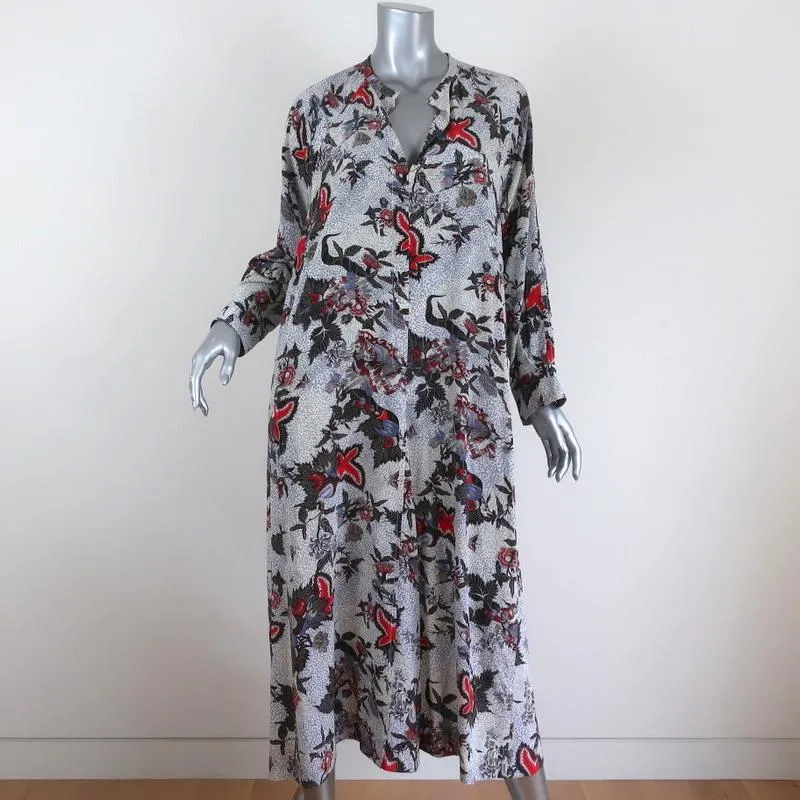 Isabel Marant Midi Dress Olympia White/Multi Printed Silk Size 34 Long Sleeve