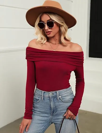 Jazzher leapord halloween outfit Modal Fabric Women's Sexy off-the-Shoulder Top T-shirt Slim-Fit Long Sleeve Bottoming