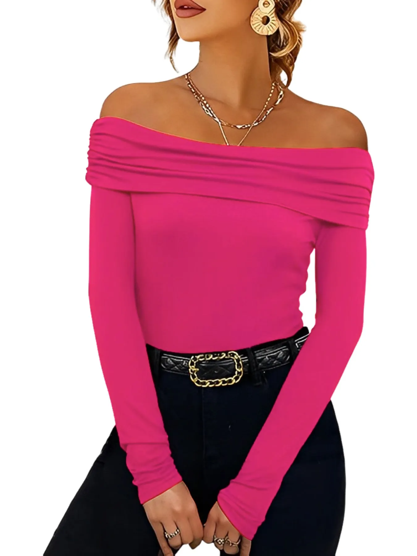Jazzher leapord halloween outfit Modal Fabric Women's Sexy off-the-Shoulder Top T-shirt Slim-Fit Long Sleeve Bottoming