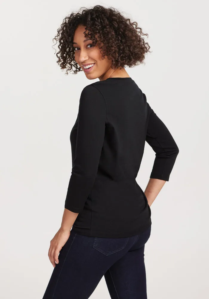 Jenny 3/4 Sleeve Crew Neck - Black