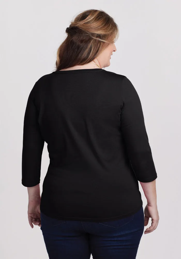 Jenny 3/4 Sleeve Crew Neck - Black