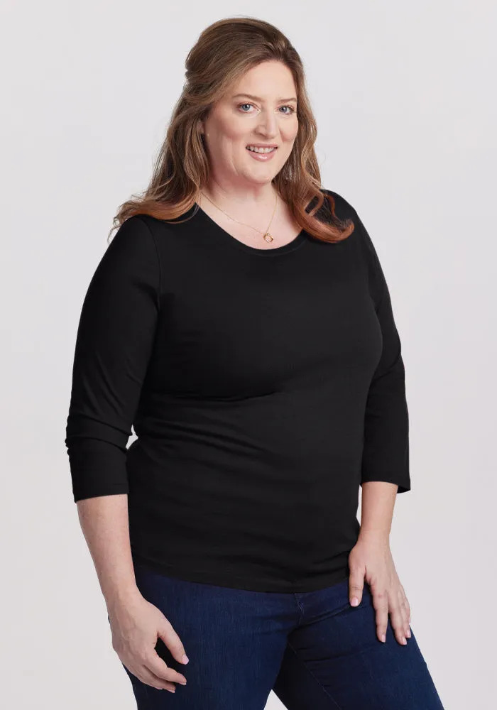 Jenny 3/4 Sleeve Crew Neck - Black