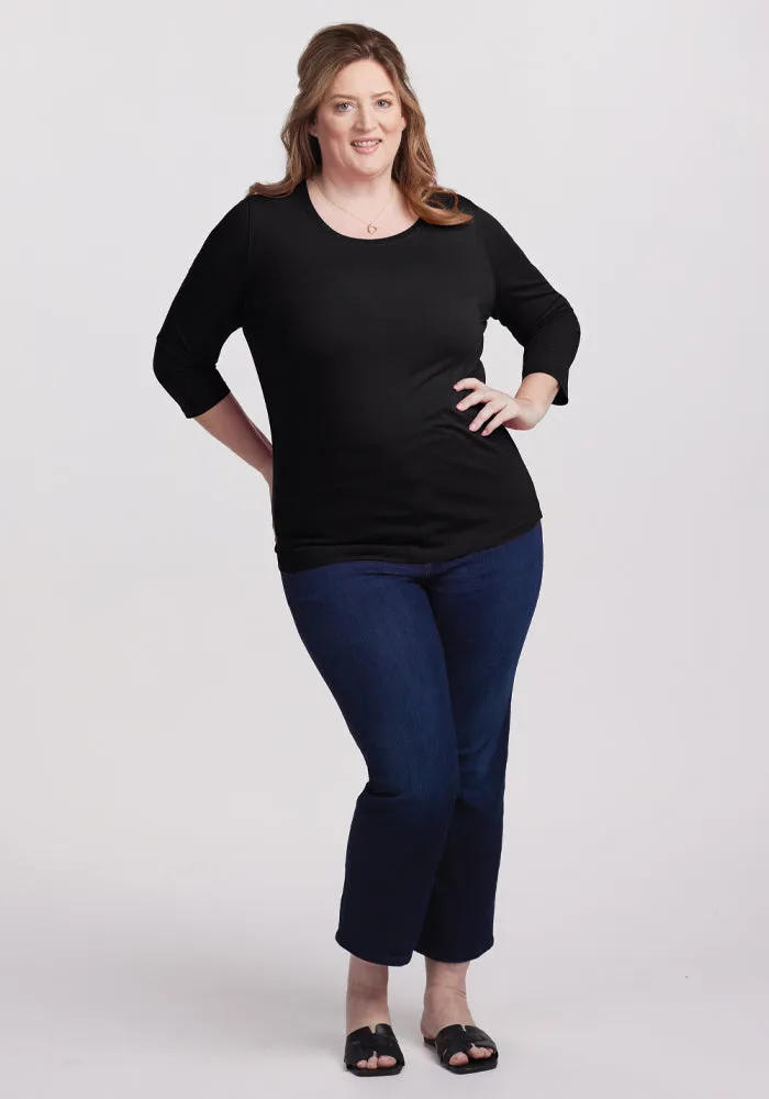Jenny 3/4 Sleeve Crew Neck - Black
