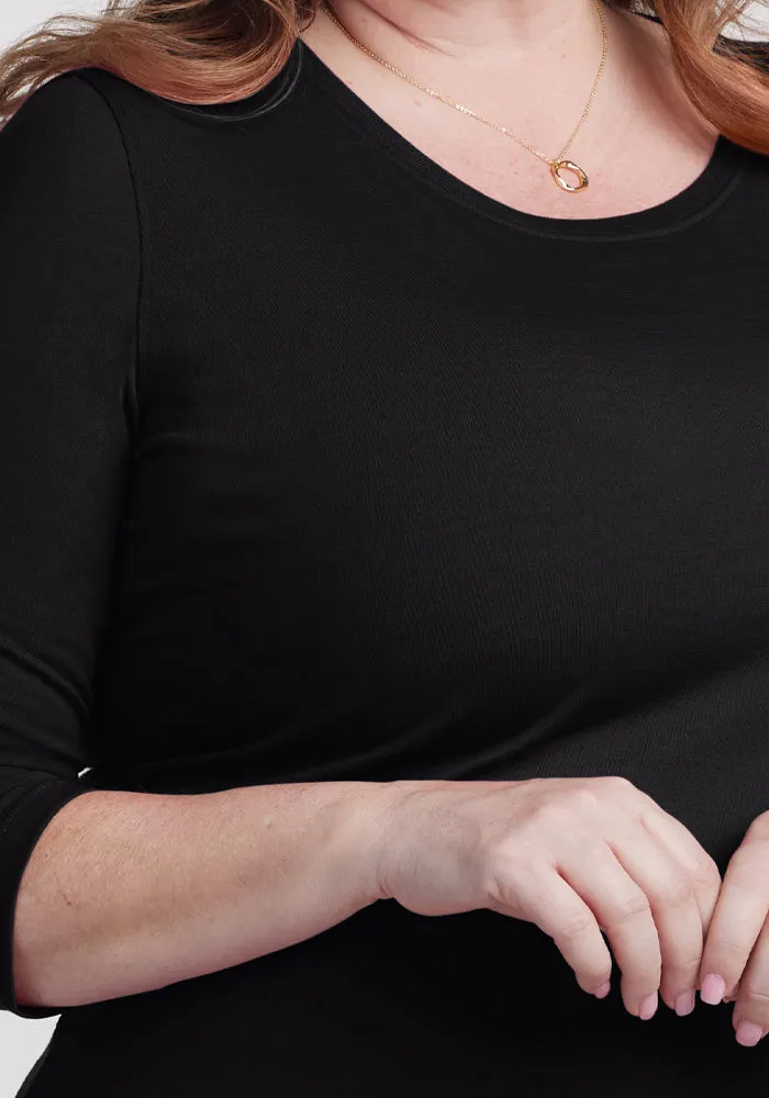 Jenny 3/4 Sleeve Crew Neck - Black