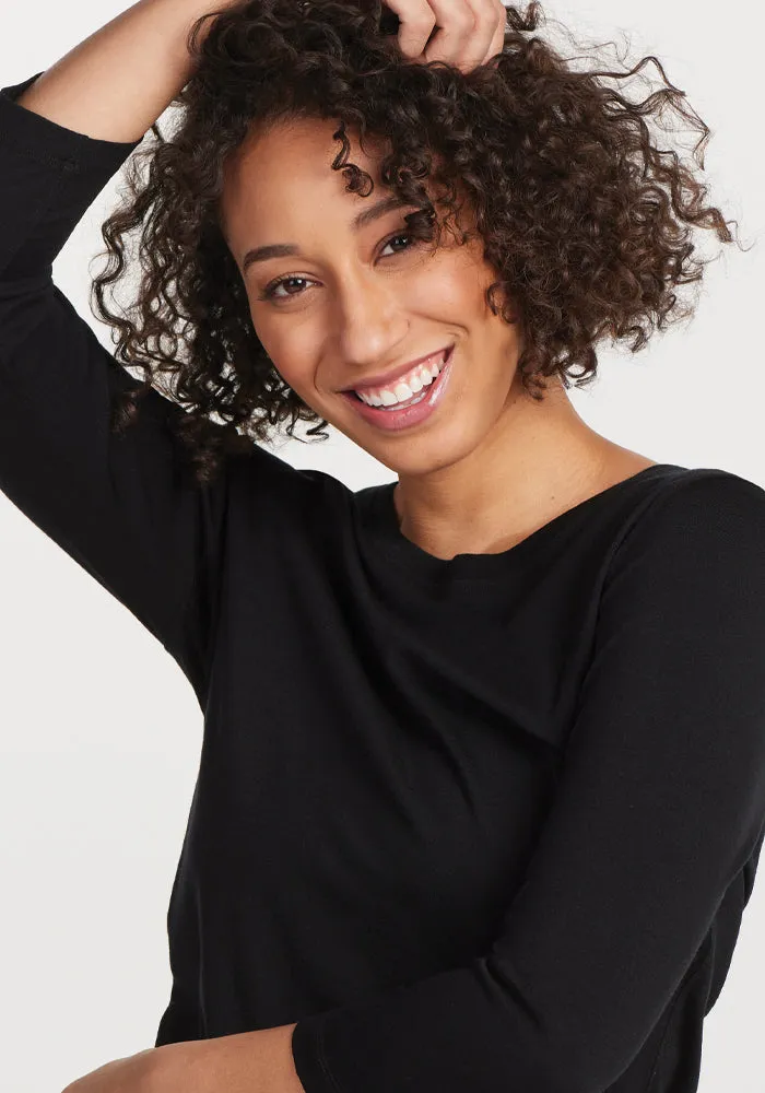 Jenny 3/4 Sleeve Crew Neck - Black