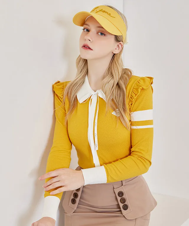 J.Jane Shoulder Frill Knit Zip-Up (Mustard)
