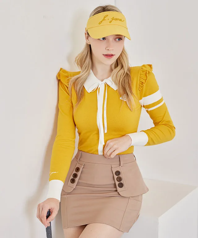 J.Jane Shoulder Frill Knit Zip-Up (Mustard)