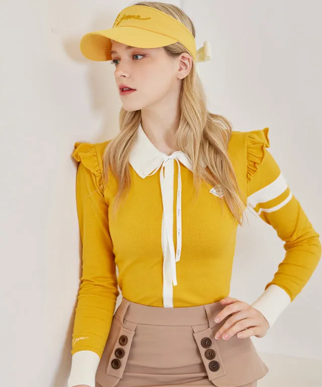 J.Jane Shoulder Frill Knit Zip-Up (Mustard)