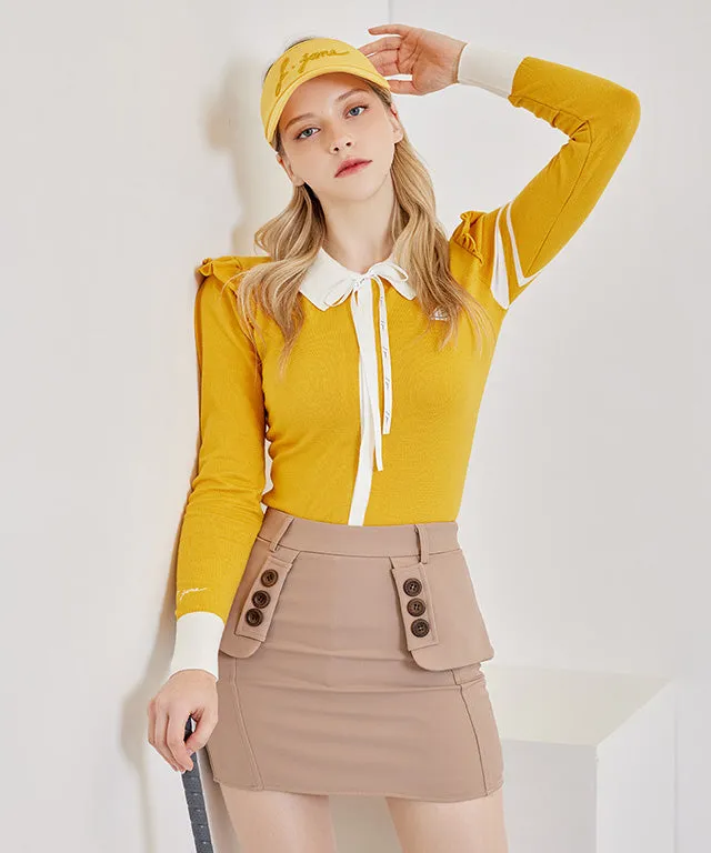 J.Jane Shoulder Frill Knit Zip-Up (Mustard)