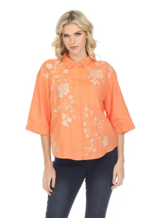 Johnny Was JWLA Lael Boxy Linen Embroidered Shirt Boho Chic J15722