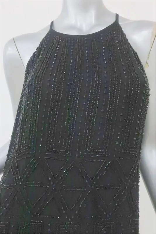 Joie Beaded Fringe Dress Sanibel Black Chiffon Size Medium Sleeveless Shift NEW                     FR - NOT FC
