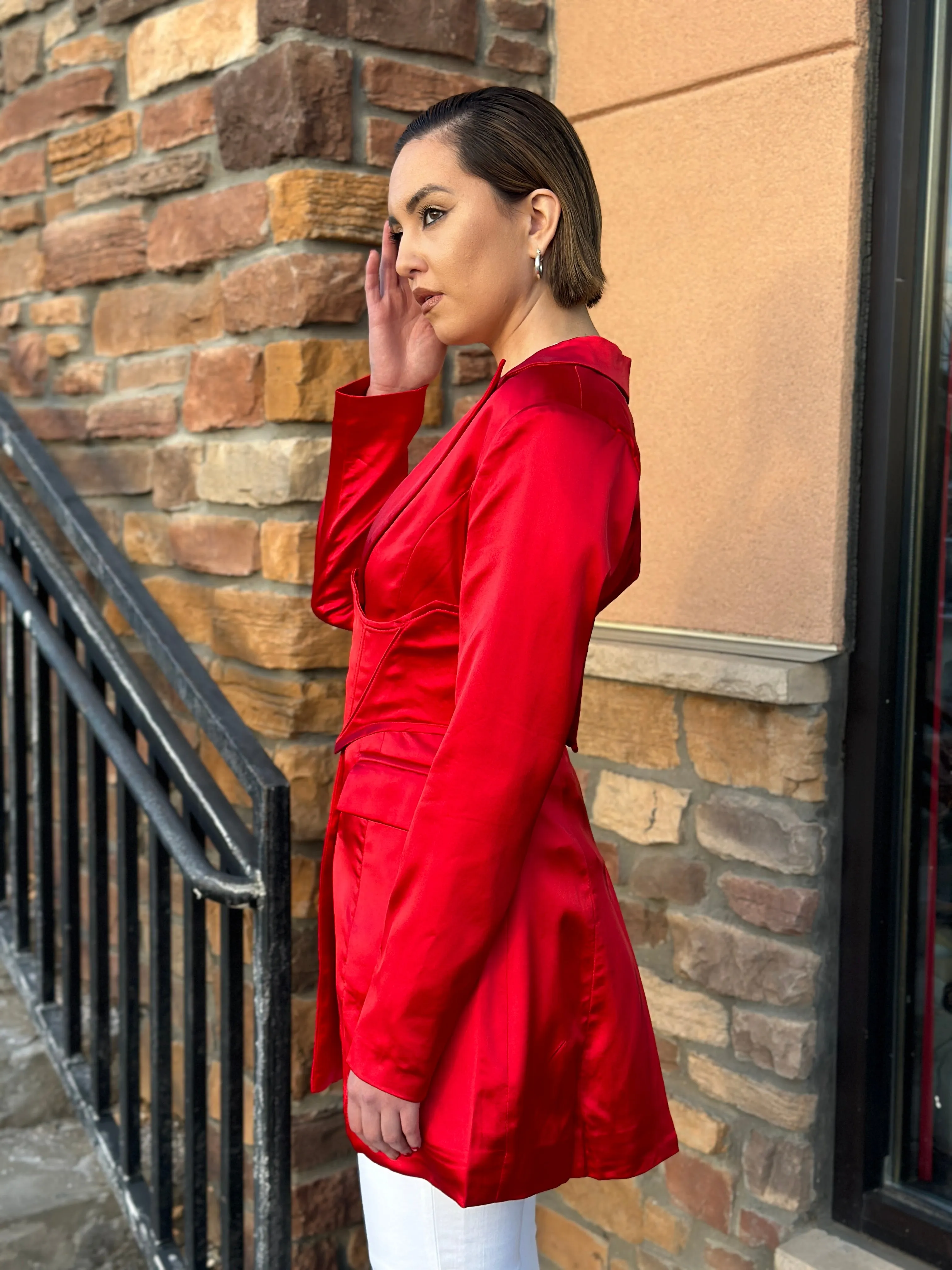 Karol Red Satin Blazer w/ Corset