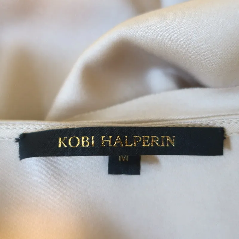 Kobi Halperin Bell Sleeve Blouse Beige Stretch Silk & Cream Lace Size Medium