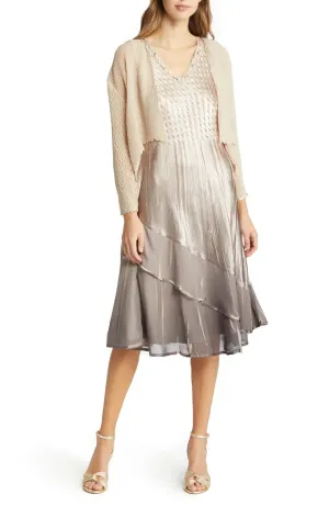 Komarov - Chiffon Insert Dress & Jacket Set - Cafe Ombre