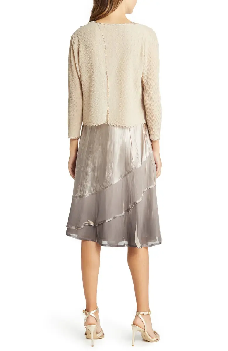 Komarov - Chiffon Insert Dress & Jacket Set - Cafe Ombre