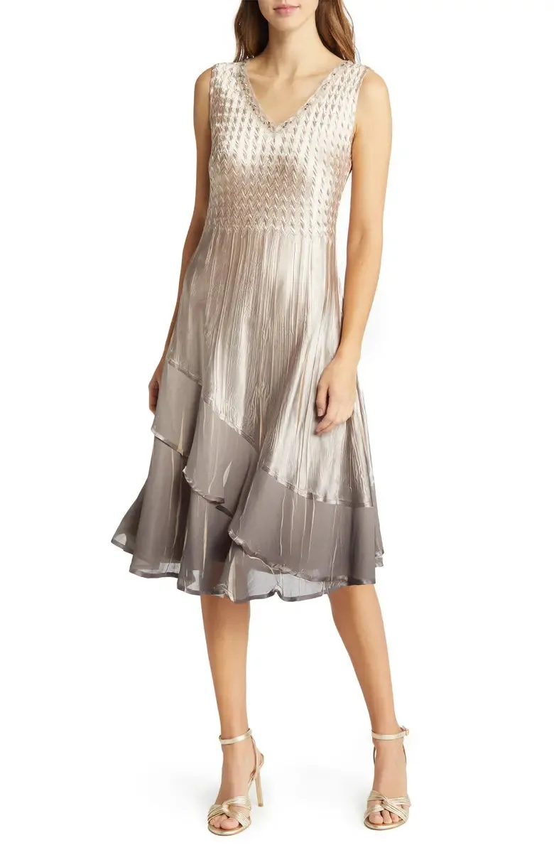 Komarov - Chiffon Insert Dress & Jacket Set - Cafe Ombre