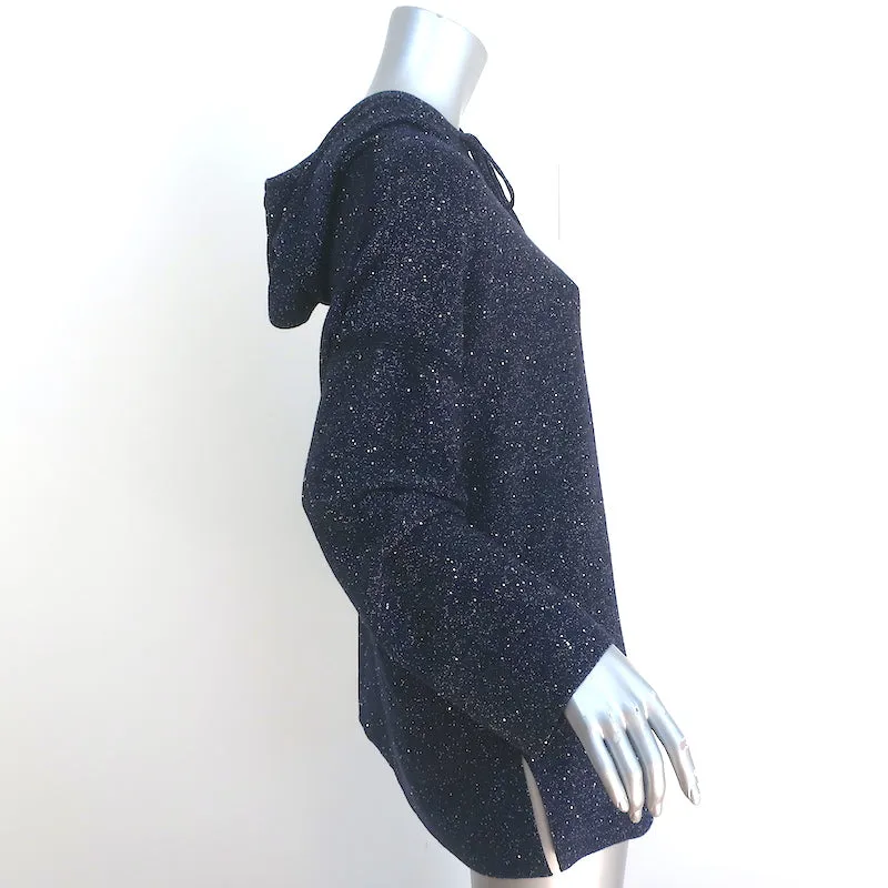 Lafayette 148 Sequin Oversized Hoodie Navy Silk-Wool Size Large Pullover Sweater