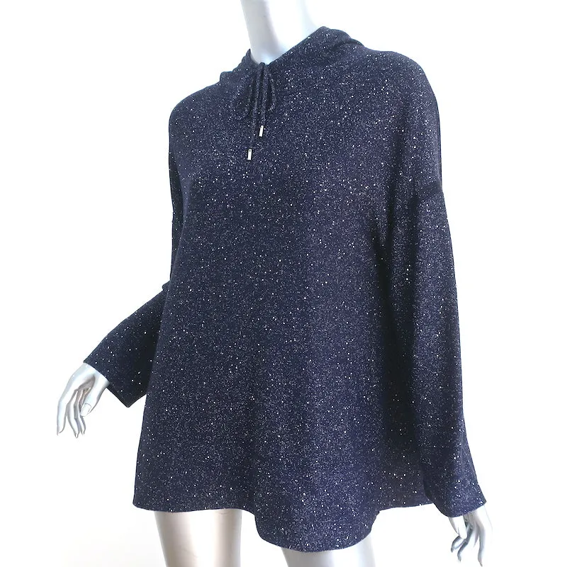 Lafayette 148 Sequin Oversized Hoodie Navy Silk-Wool Size Large Pullover Sweater