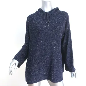Lafayette 148 Sequin Oversized Hoodie Navy Silk-Wool Size Large Pullover Sweater