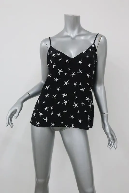 L'Agence Black Silk Camisole Top w/ White Stars Sz S/P