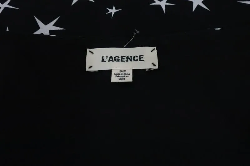 L'Agence Black Silk Camisole Top w/ White Stars Sz S/P