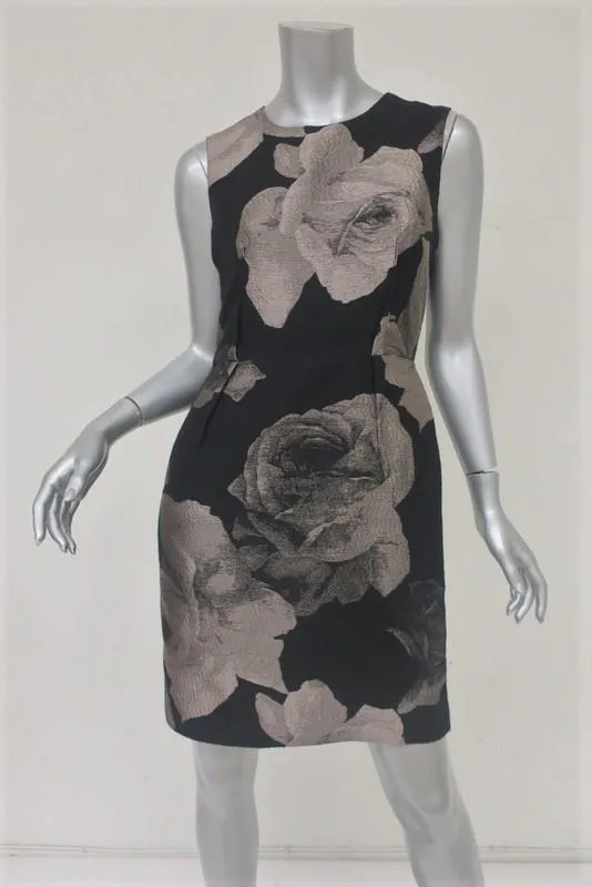 Lanvin Floral Jacquard Sheath Dress Black/Taupe Size 38 Sleeveless Mini