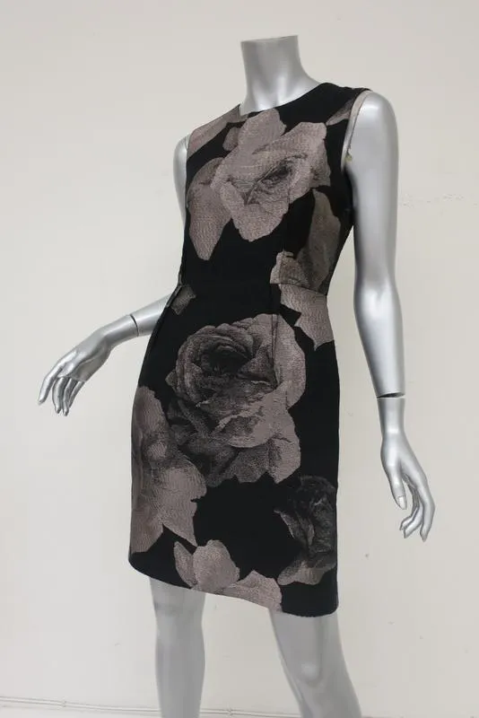 Lanvin Floral Jacquard Sheath Dress Black/Taupe Size 38 Sleeveless Mini