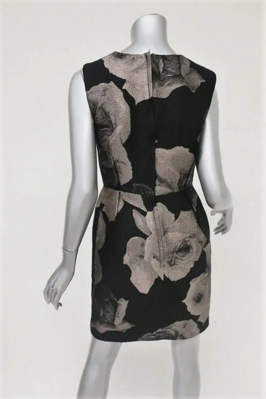 Lanvin Floral Jacquard Sheath Dress Black/Taupe Size 38 Sleeveless Mini
