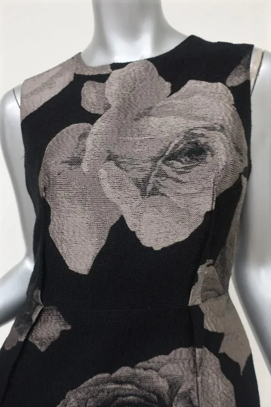 Lanvin Floral Jacquard Sheath Dress Black/Taupe Size 38 Sleeveless Mini