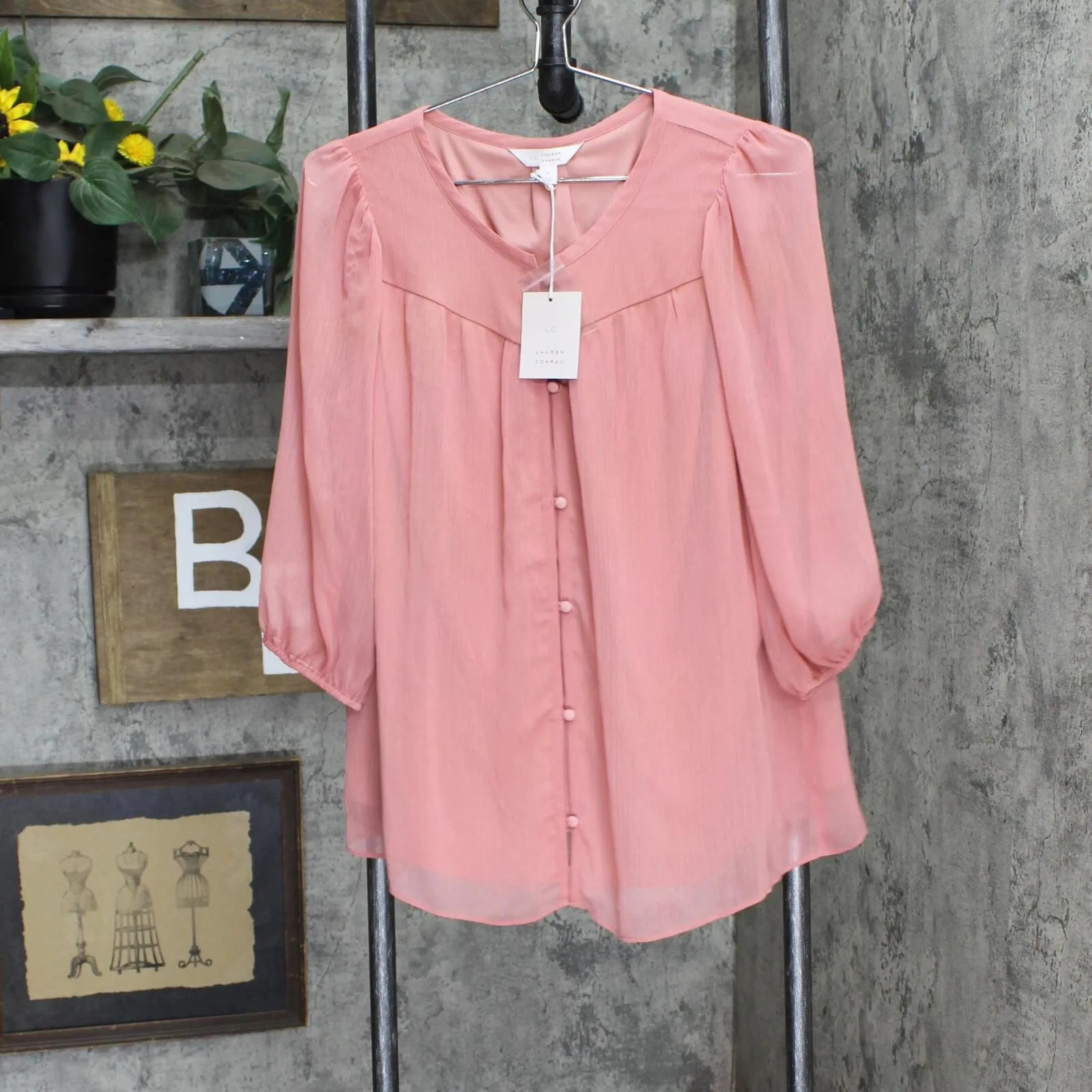 Lc Lauren Conrad Women's Chiffon Peasant Blouse WL23W022RS1