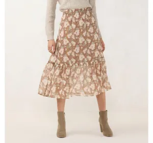 Lc Lauren Conrad Women's Smocked Flounce Midi Skirt WL24Y013RP