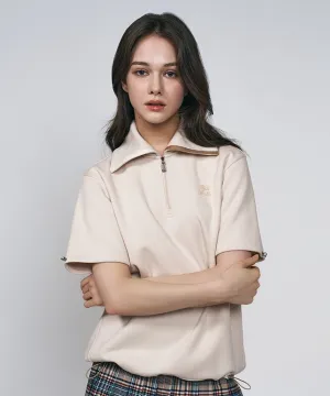 LENUCU Half Zip-Up Short Sleeve T-Shirt - Ivory