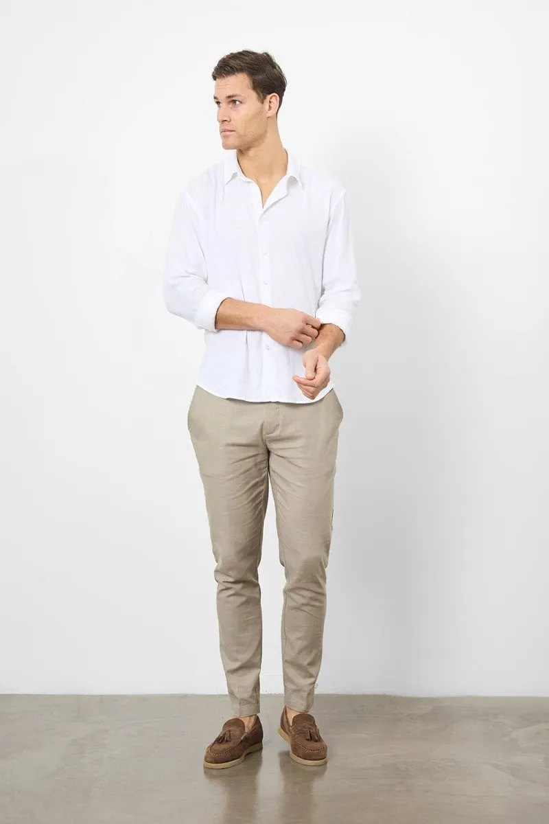 Linen Blend Button Through Shirt in White
