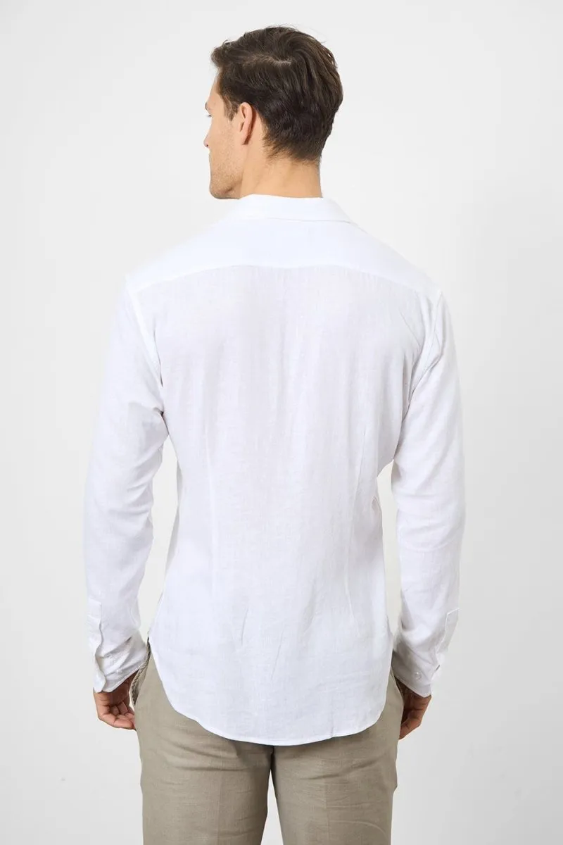 Linen Blend Button Through Shirt in White