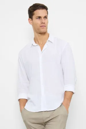 Linen Blend Button Through Shirt in White