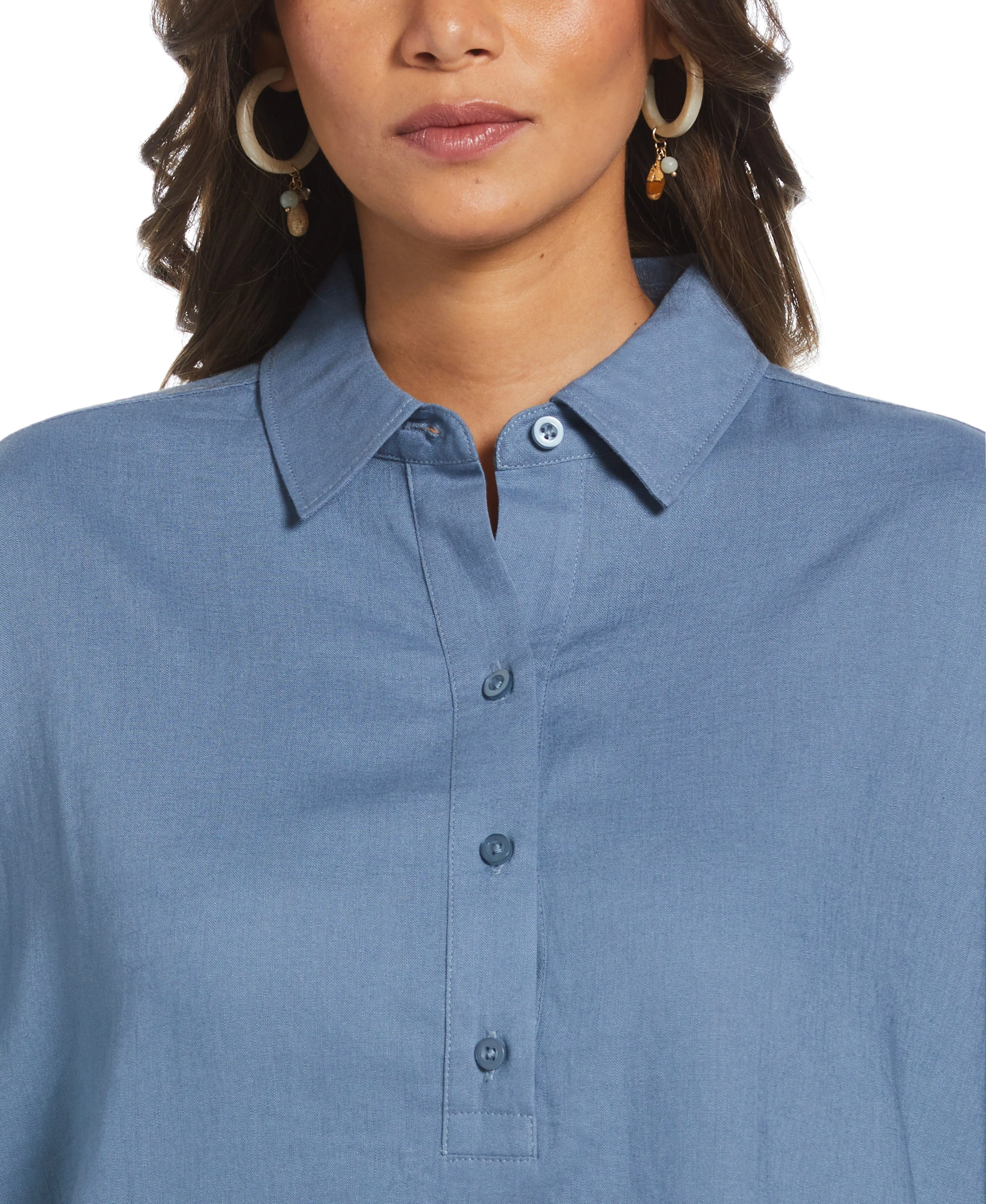Linen Blend Solid Popover Shirt