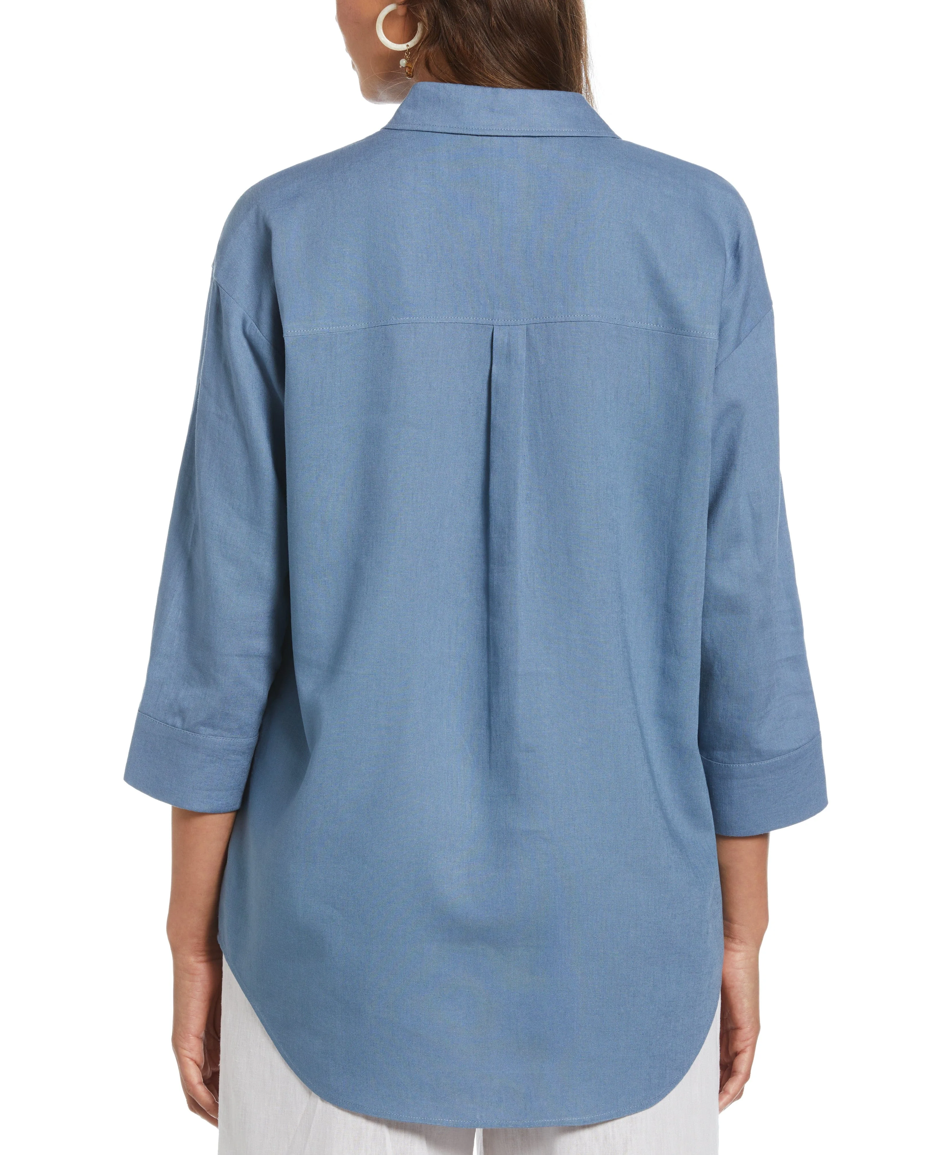 Linen Blend Solid Popover Shirt