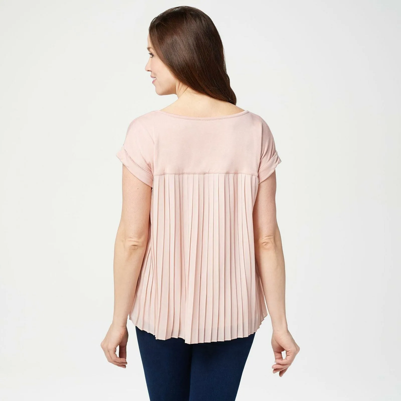 Lisa Rinna Collection Women's Mixed Media Pleated Back Top