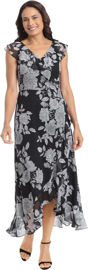 London Times Women's Chiffon Faux Wrap Ruffle Maxi Dress 4770535_10